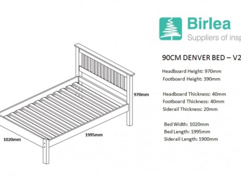 Birlea Denver 3ft Single Grey Wooden Bed Frame