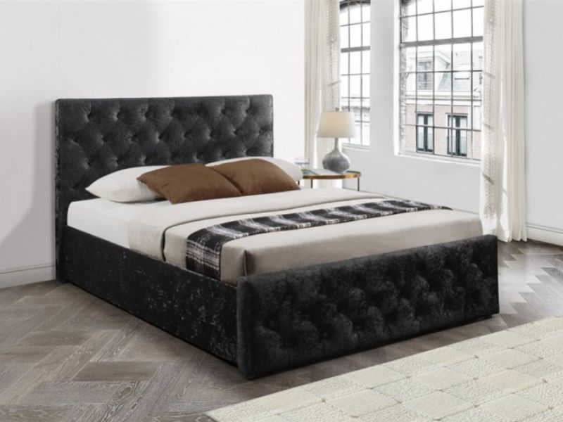 Birlea Finsbury 4ft Small Double Black Crushed Velvet Fabric Ottoman Bed Frame