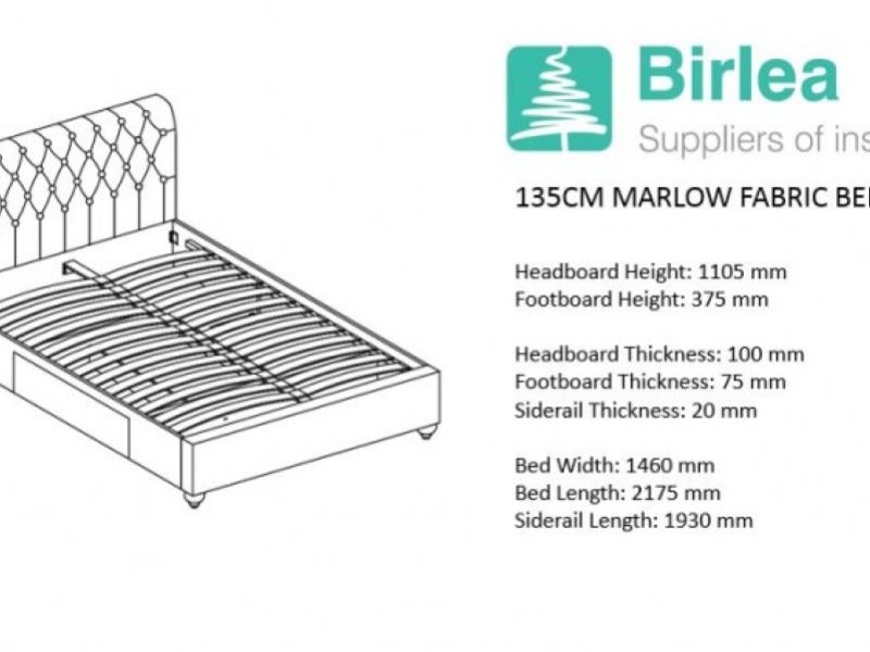 Birlea Marlow 4ft6 Double Grey Fabric Bed Frame with 2 Drawers