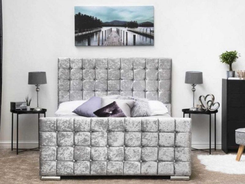 Sleep Design Dalkeith 4ft6 Double Crushed Silver Velvet Bed Frame