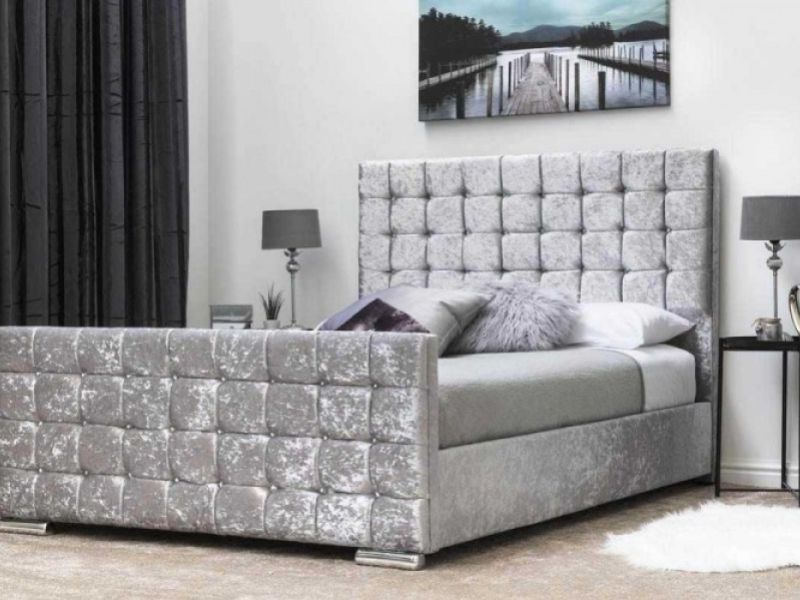 Sleep Design Dalkeith 4ft6 Double Crushed Silver Velvet Bed Frame