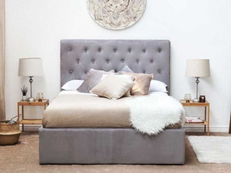 Sleep Design Eltham 4ft6 Double Grey Velvet Fabric Ottoman Bed Frame