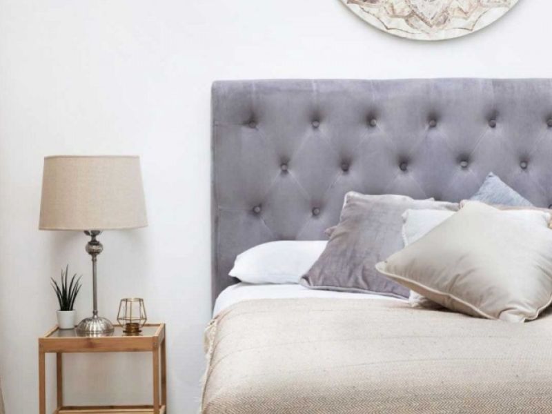 Sleep Design Eltham 4ft6 Double Grey Velvet Fabric Ottoman Bed Frame