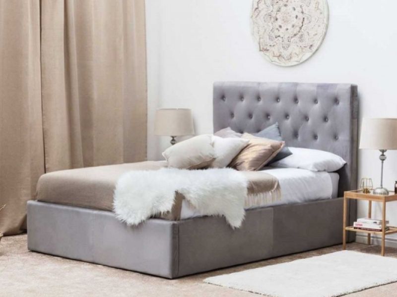 Sleep Design Eltham 4ft6 Double Grey Velvet Fabric Bed Frame