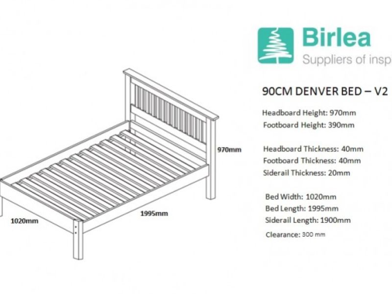 Birlea Denver 3ft Single Pine Wooden Bed Frame