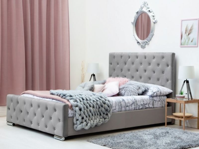 Sleep Design Buckingham 4ft6 Double Grey Velvet Bed Frame