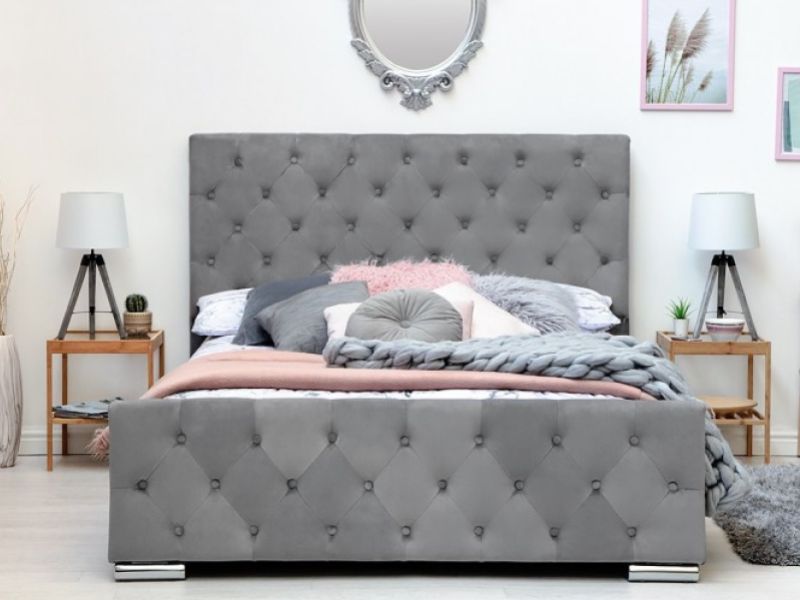 Sleep Design Buckingham 4ft6 Double Grey Velvet Bed Frame