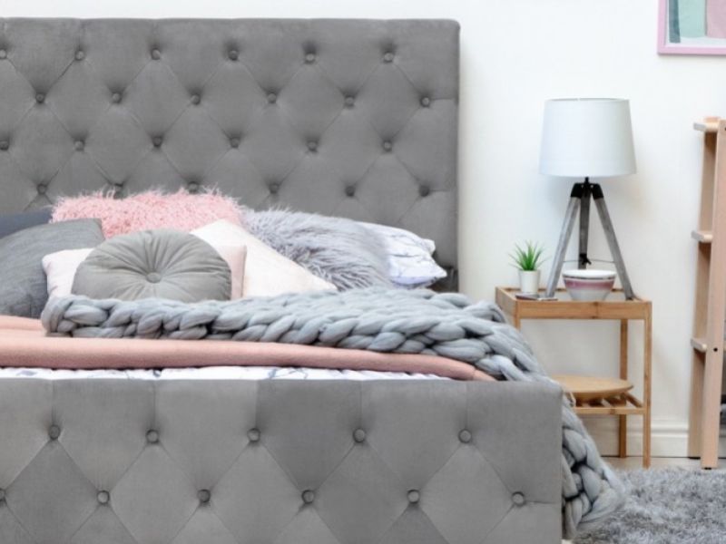 Sleep Design Buckingham 5ft Kingsize Grey Velvet Bed Frame