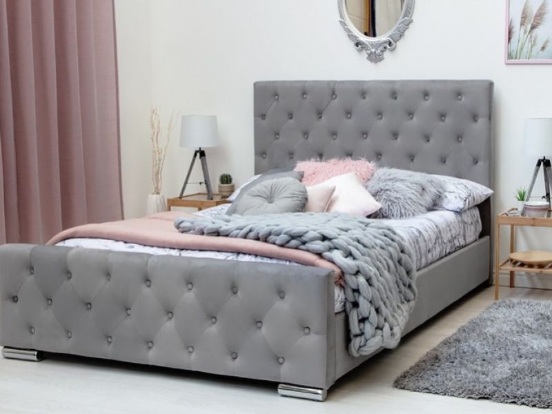 Sleep Design Buckingham 4ft6 Double Grey Velvet Bed Frame