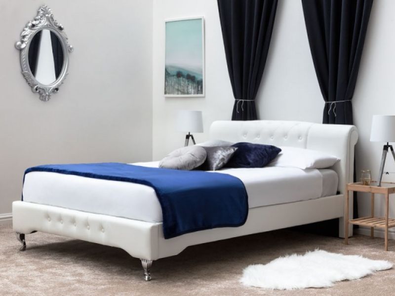 Sleep Design Knightsbrook 4ft6 Double White Faux Leather Bed Frame
