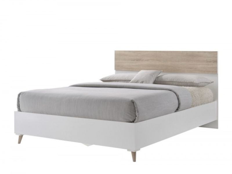 LPD Stockholm 4ft6 Double Wooden Bed Frame In White And Oak