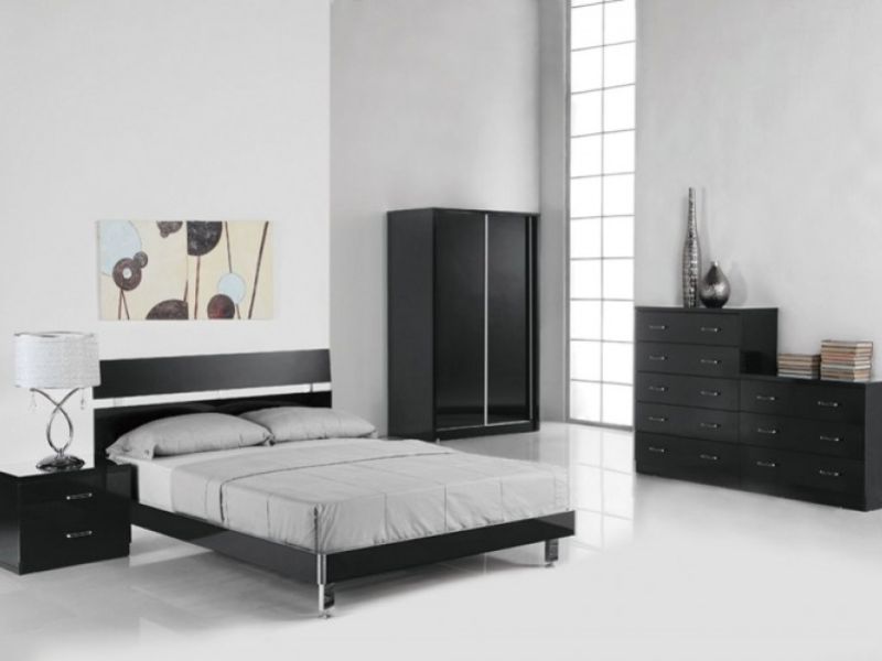 LPD Novello 4ft6 Double Wooden Bed Frame In Black Gloss