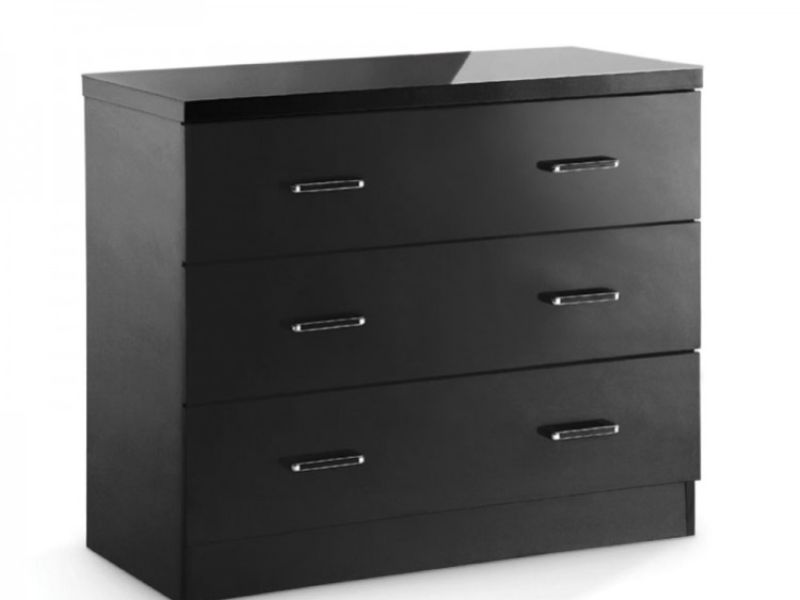 LPD Novello 3 Drawer Chest In Black Gloss