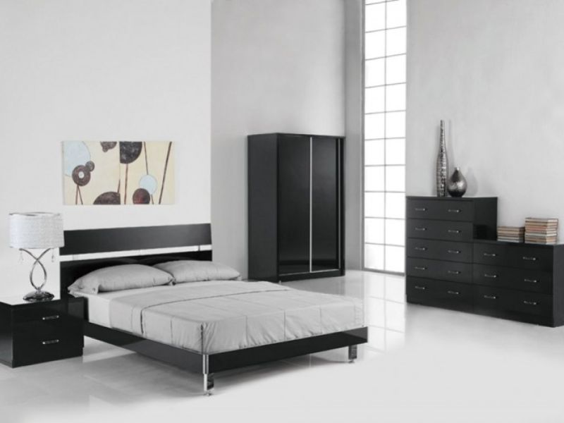 LPD Novello Sliding Door Wardrobe In Black Gloss