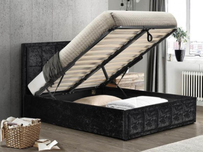 Birlea Hannover 4ft6 Double Black Crushed Velvet Fabric Ottoman Bed