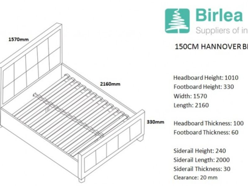 Birlea Hannover 5ft Kingsize Grey Fabric Bed Frame