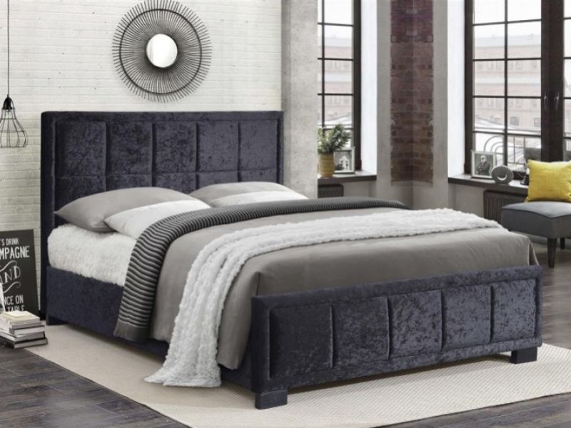 Birlea Hannover 4ft Small Double Black Crushed Velvet Fabric Bed Frame