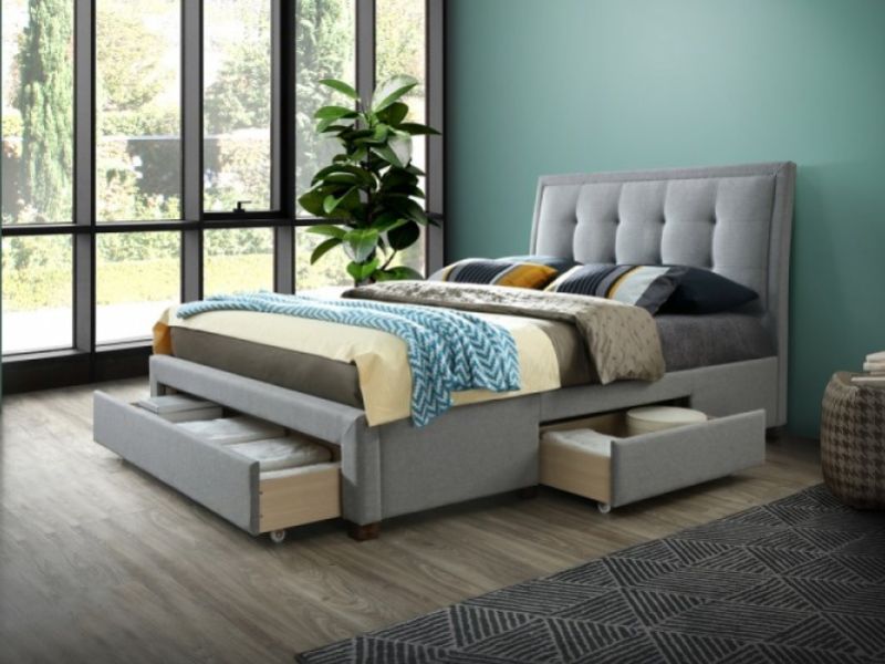 Birlea Shelby 5ft Kingsize Grey Fabric Bed Frame With Drawers