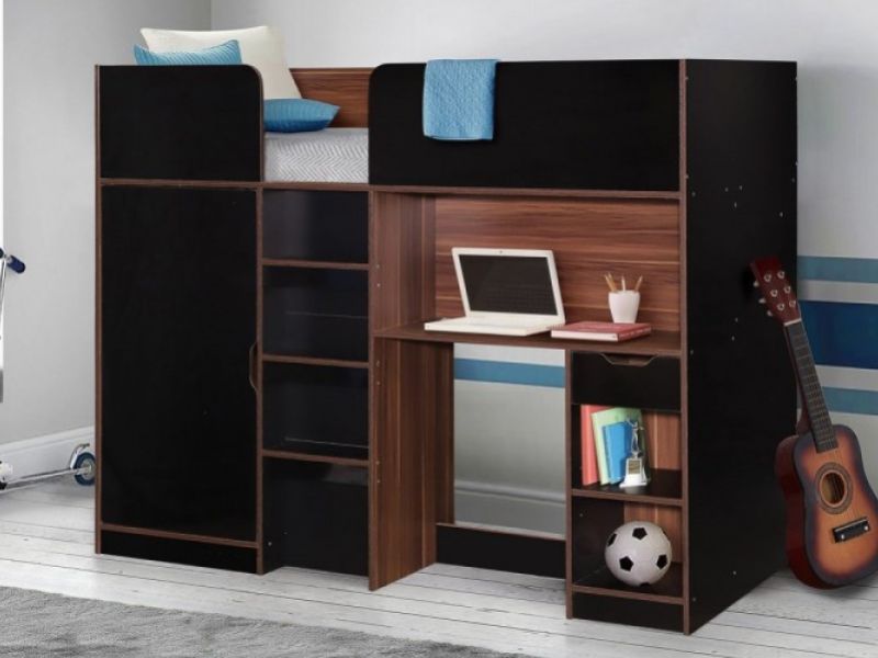 Birlea Merlin High Sleeper Bed Black And Walnut