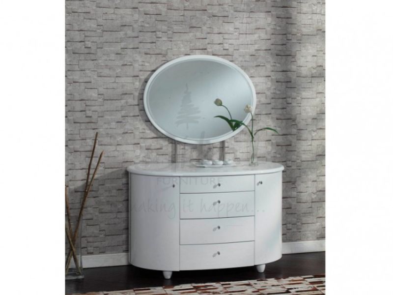 Birlea Aztec White Gloss 4 Drawer Dresser and Mirror Set