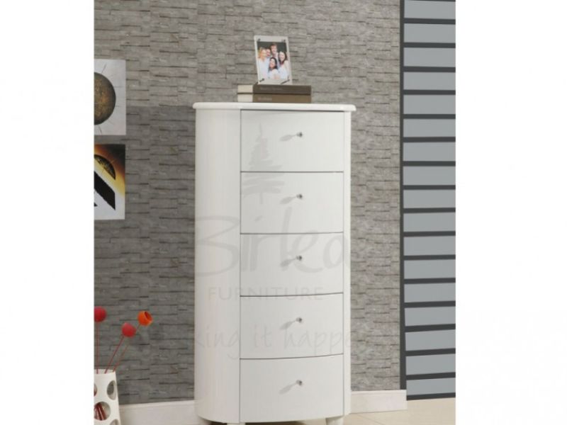 Birlea Aztec White Gloss 5 Drawer Narrow Chest