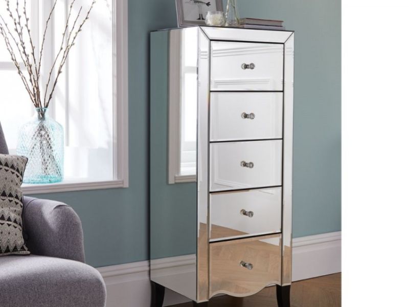 Birlea Palermo 5 Drawer Narrow Mirrored Chest