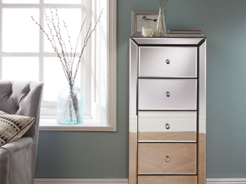 Birlea Palermo 5 Drawer Narrow Mirrored Chest