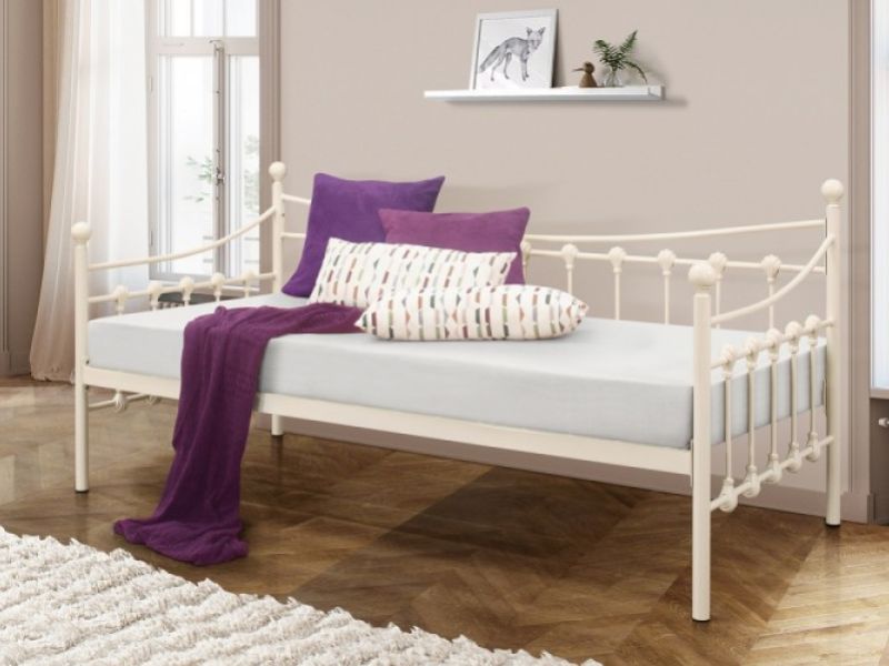 Birlea Chantelle 3ft Single Cream Metal Day Bed With Trundle
