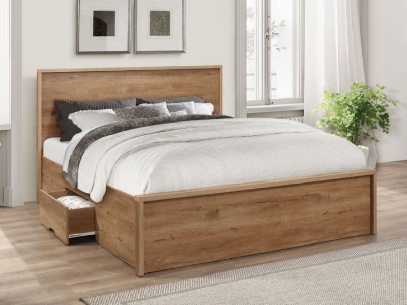 Birlea Stockwell 4ft Small Double Oak Finish Wooden Bed Frame With Drawers