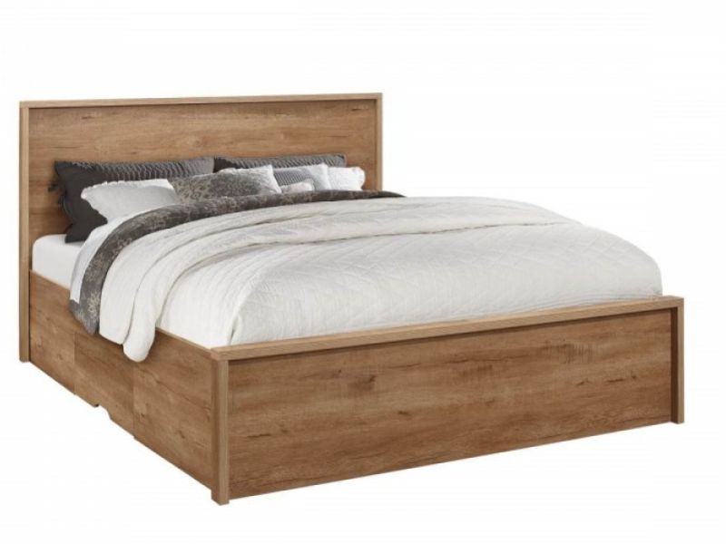 Birlea Stockwell 4ft6 Double Oak Finish Wooden Bed Frame With Drawers