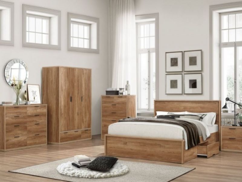 Birlea Stockwell 4ft6 Double Oak Finish Wooden Bed Frame With Drawers