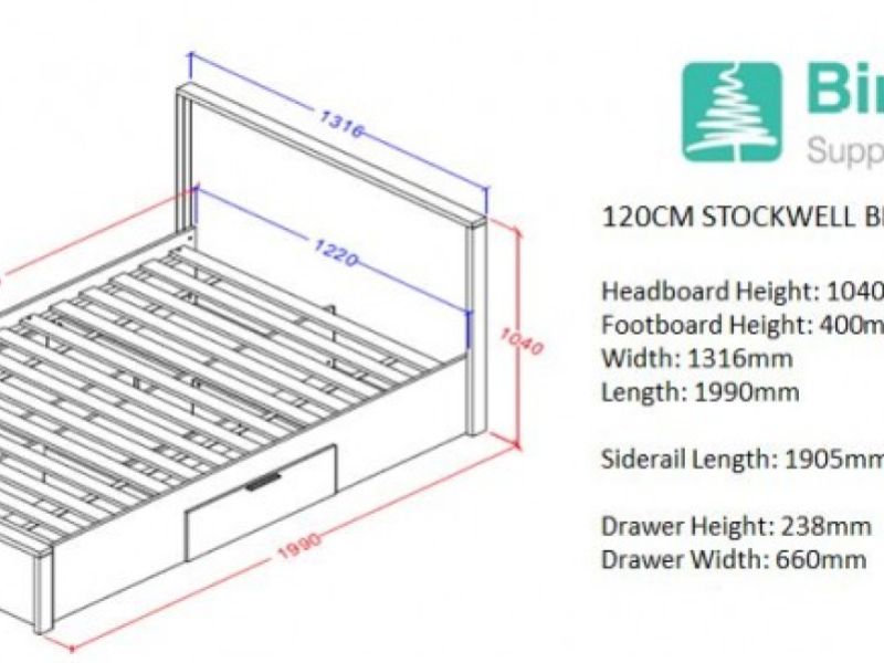 Birlea Stockwell 4ft Small Double Oak Finish Wooden Bed Frame With Drawers