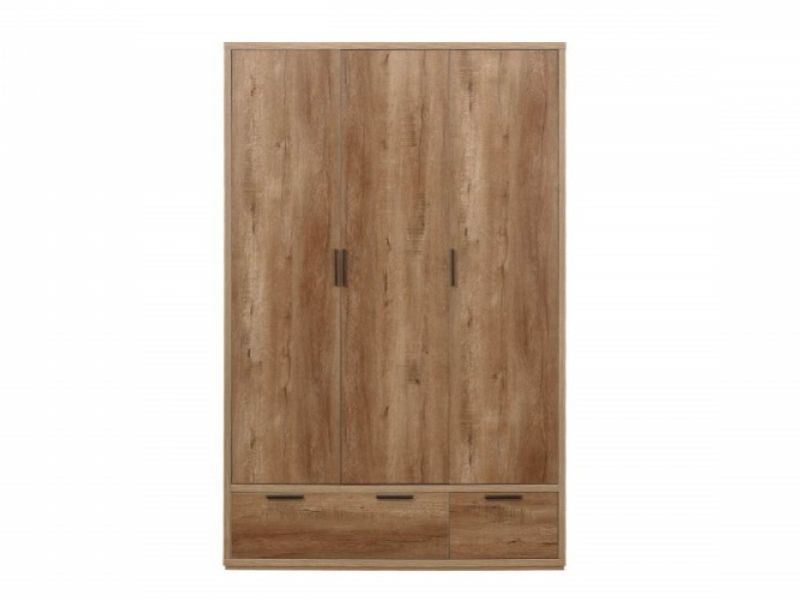Birlea Stockwell Oak Finish 3 Door 2 Drawer Wardrobe