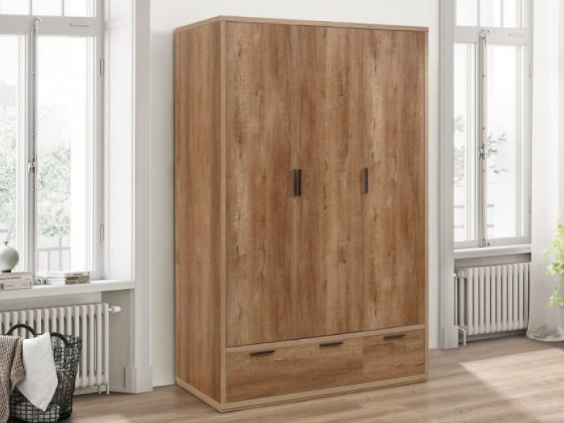 Birlea Stockwell Oak Finish 3 Door 2 Drawer Wardrobe