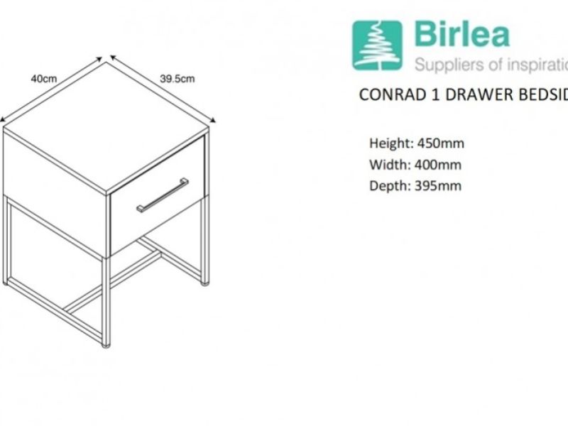 Birlea Conrad Silver Oak Finish 1 Drawer Bedside