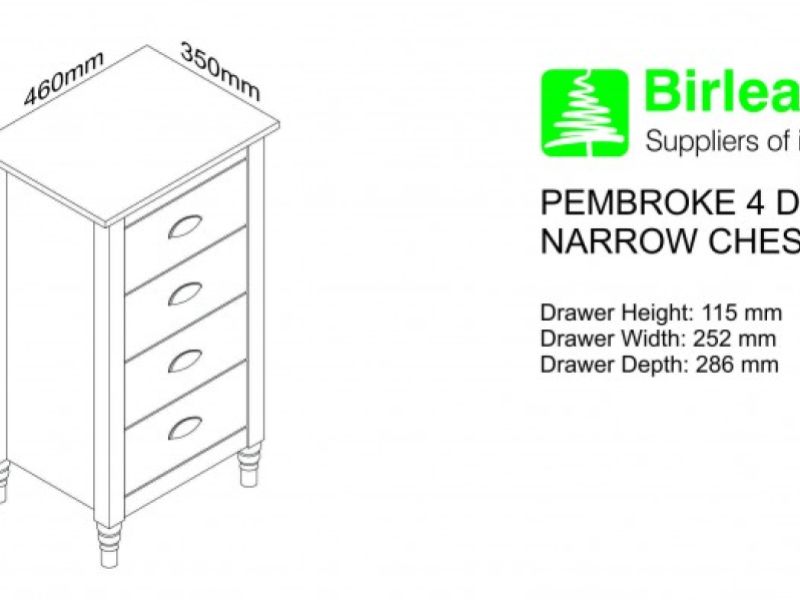 Birlea Pembroke Pine 4 Drawer Narrow Chest