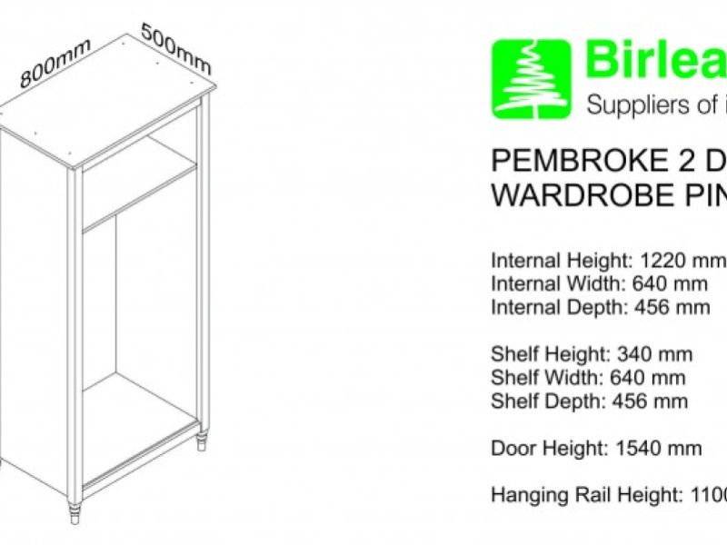 Birlea Pembroke Pine 2 Door Wardrobe