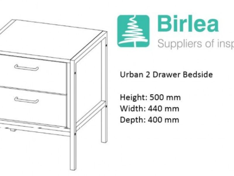 Birlea Urban Rustic Finish 2 Drawer Bedside