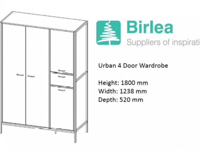 Birlea Urban Rustic Finish 4 Door Wardrobe