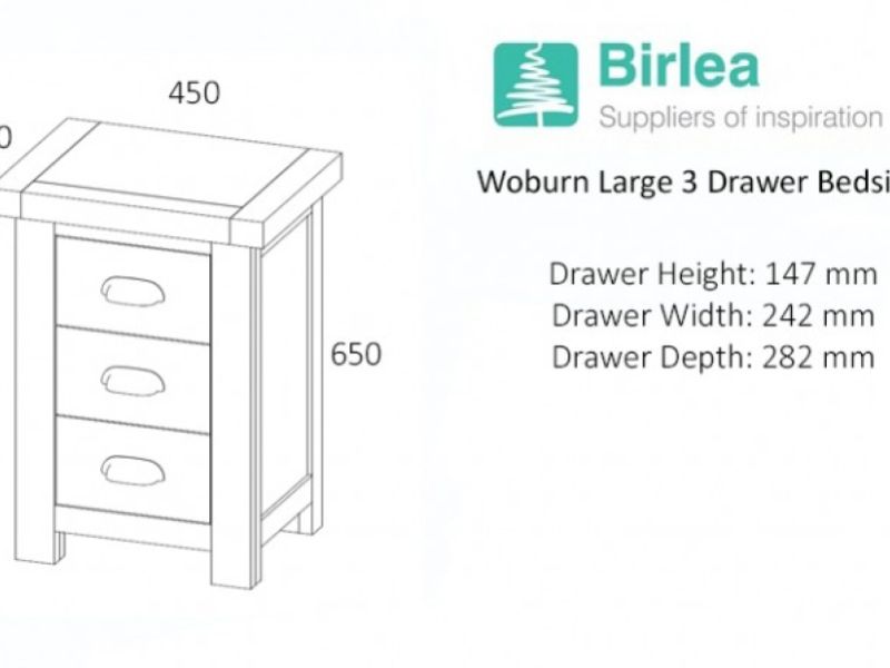 Birlea Woburn Oak 3 Drawer Large Bedside