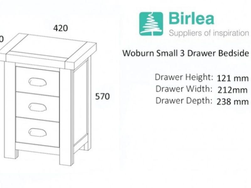 Birlea Woburn Oak 3 Drawer Small Bedside