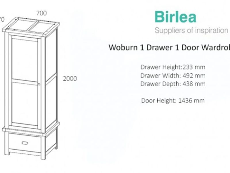 Birlea Woburn Oak 1 Door 1 Drawer Wardrobe