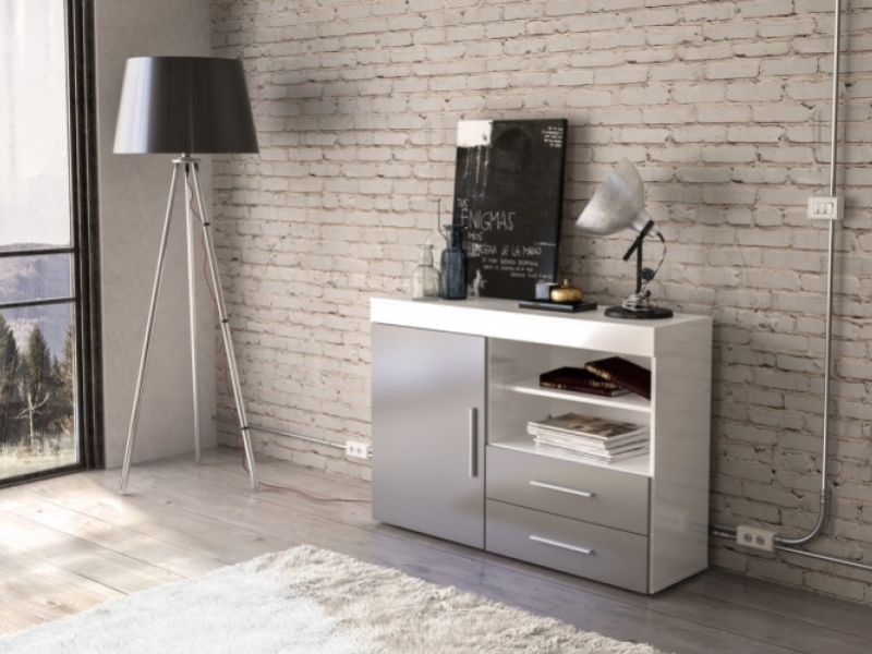 Birlea Edgeware 1 Door 2 Drawer Sideboard In White And Grey