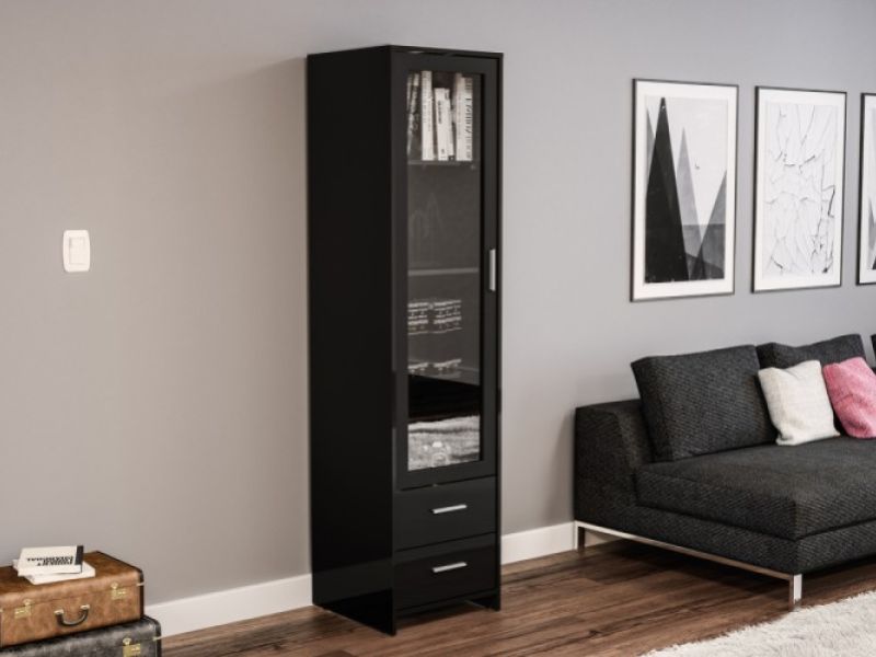 Birlea Edgeware Glass Door Cabinet In Black