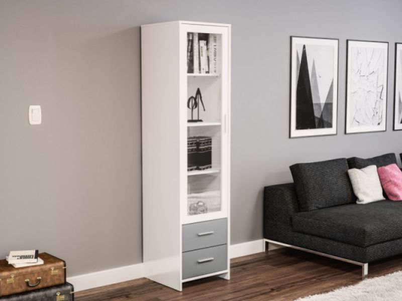 Birlea Edgeware Glass Door Cabinet In White And Grey