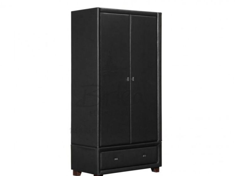 Birlea Brooklyn Black 2 Door 1 Drawer Combination Wardrobe in Faux Leather