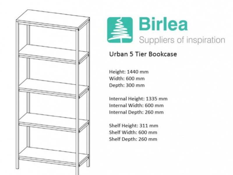 Birlea Urban Rustic Finish 5 Tier Bookcase