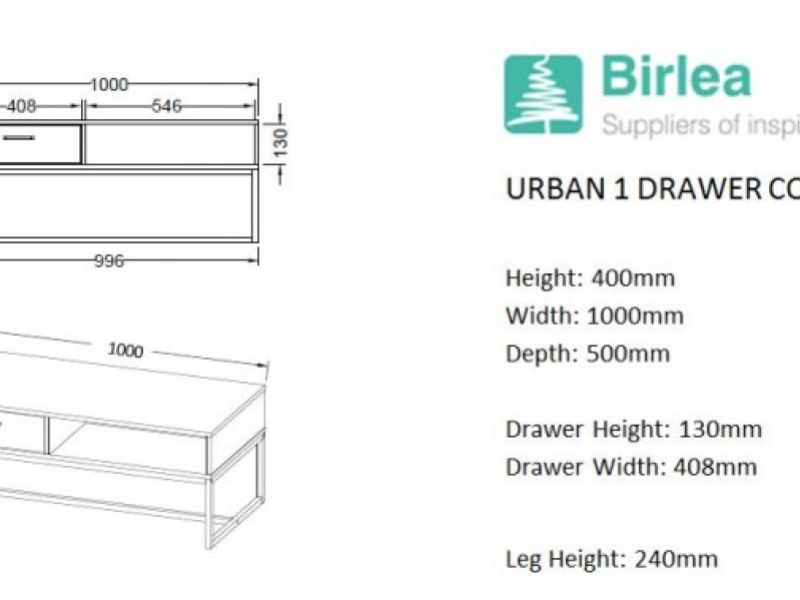 Birlea Urban Rustic 1 Drawer Coffee Table