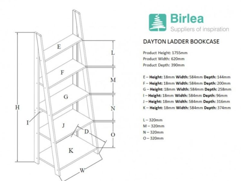 Birlea Dayton Ladder Bookcase In White