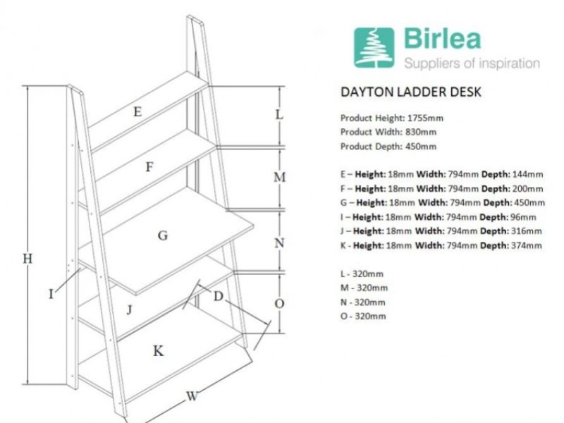 Birlea Dayton Ladder Desk In White